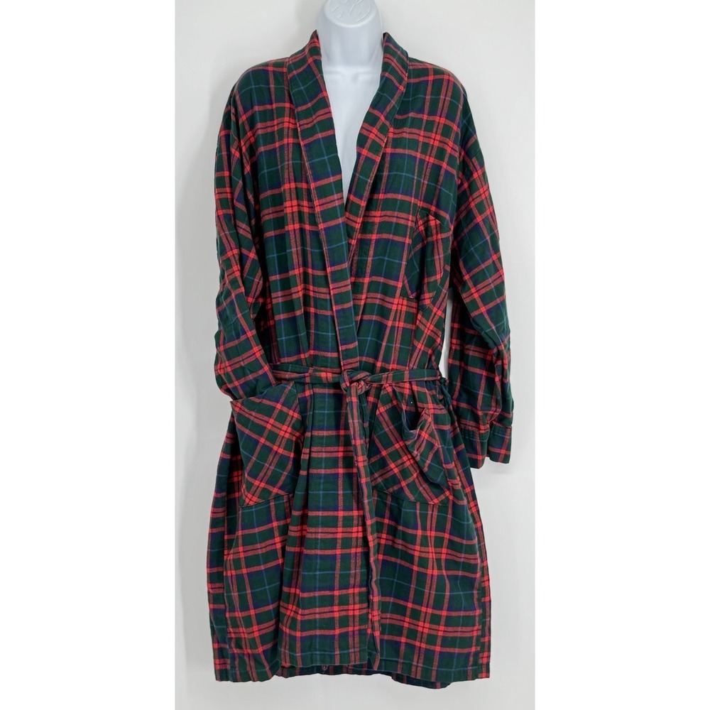 Vintage LL Bean Cotton Flannel Plaid Robe Cabin Cozy Grandpa Dad Large